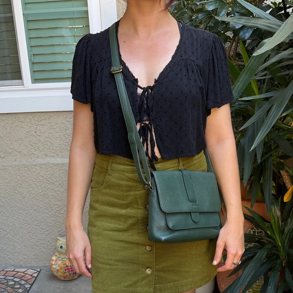 Fossil Teal Green Leather Crossbody Bag